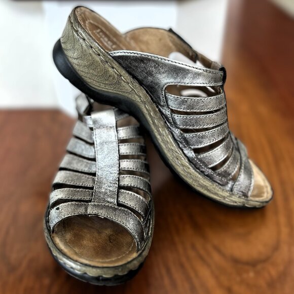 Josef Seibel Claudia Leather Slip-On Women's Wedge Sandals EU Size 39- Pewter - Picture 2 of 5